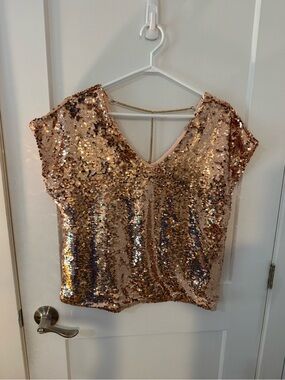 Lavish Rose Gold Sequin V-Neck Party Top
